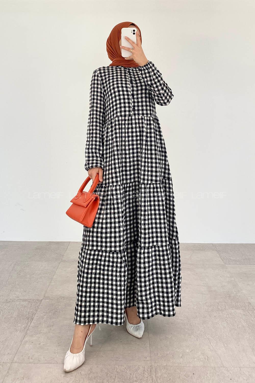 Black Mandarin Collar Cotton Viscose Fabric Printed Dresess