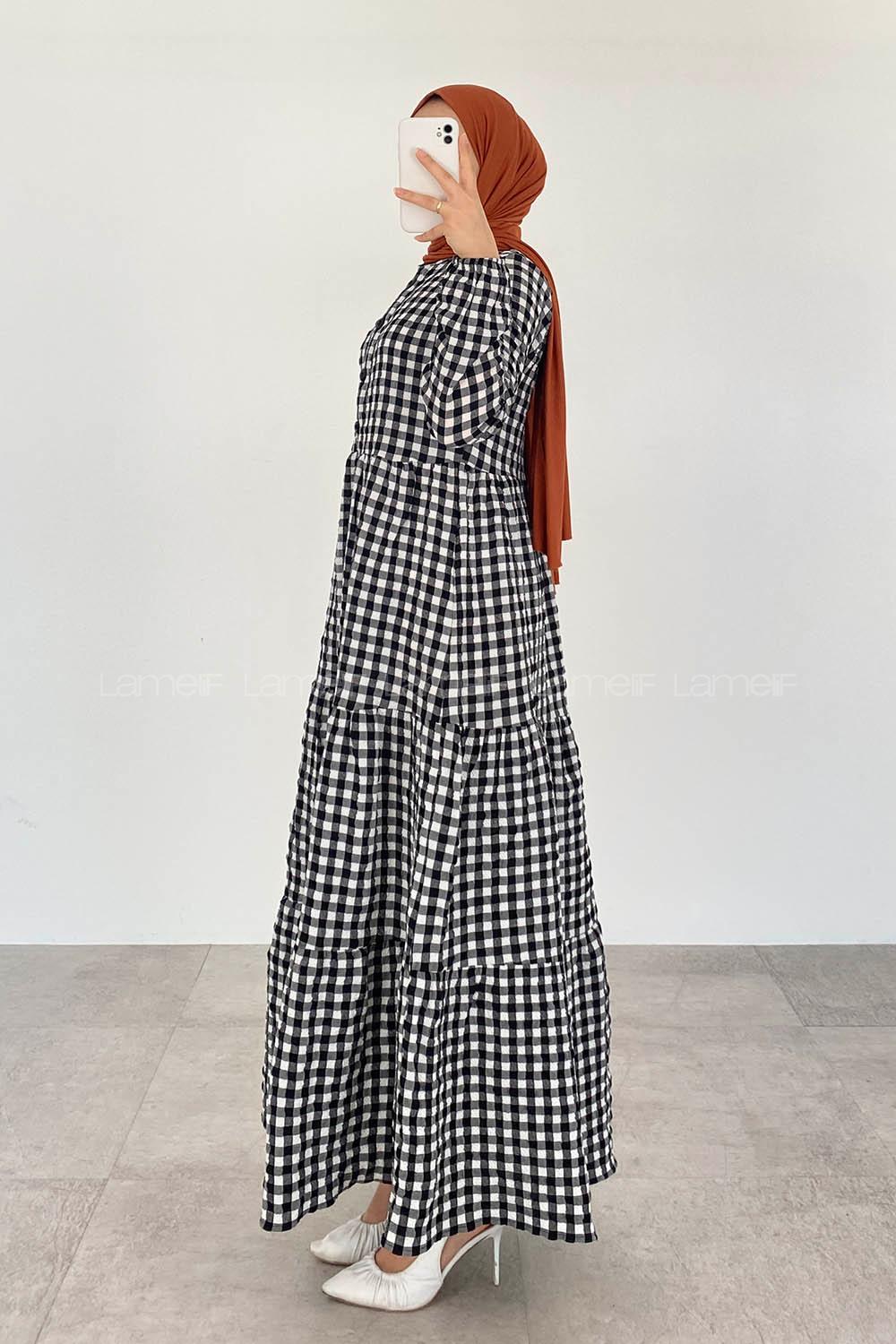 Black Mandarin Collar Cotton Viscose Fabric Printed Dresess