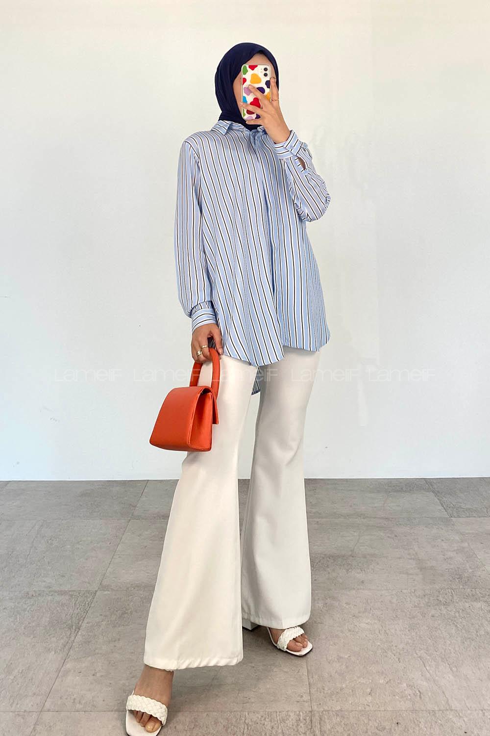 Baby Blue Shirt Collar Long Arm Viscose Fabric Printed Shirt