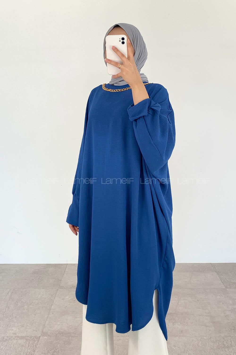 Indigo Crew Neck Ayrobin Unprinted Tunic