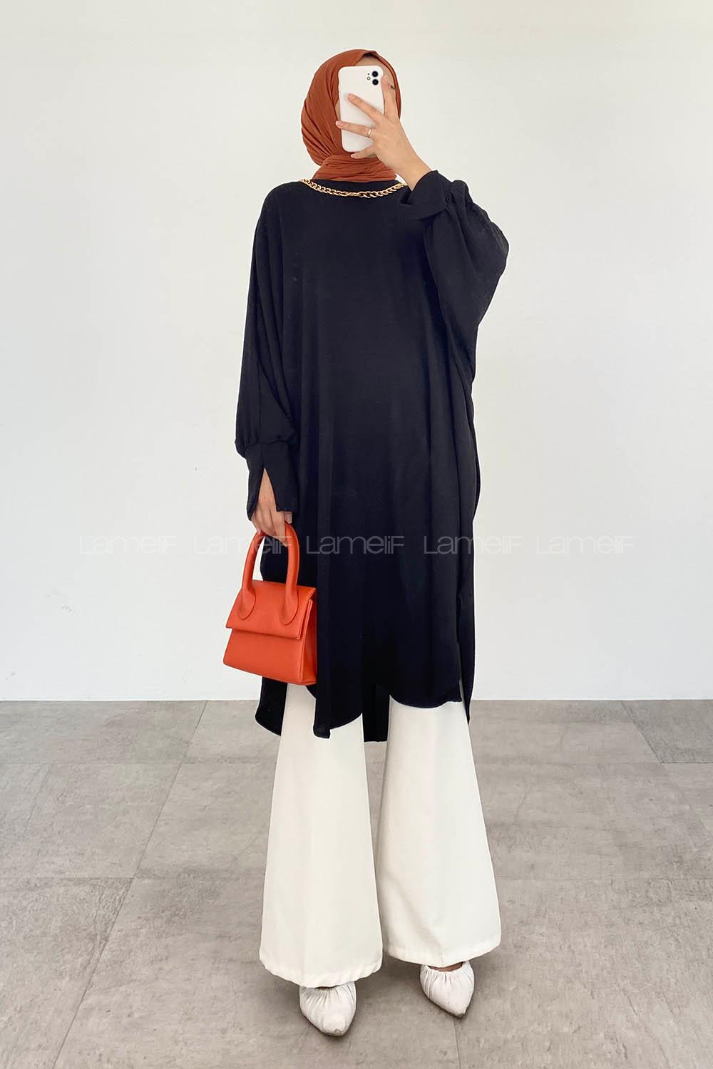 Black Crew Neck Ayrobin Unprinted Tunic