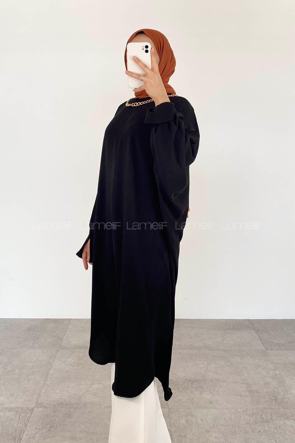 Black Crew Neck Ayrobin Unprinted Tunic