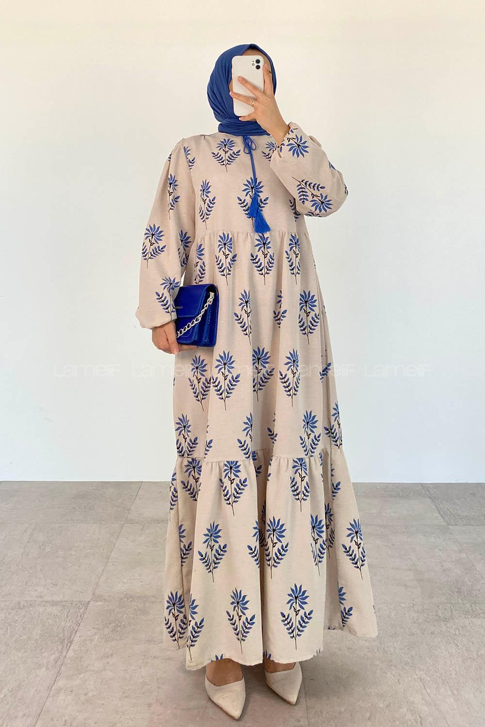 Indigo Foulard Neck Cotton Printed Dresess