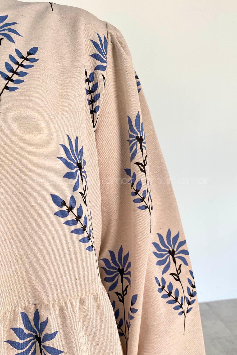 Indigo Foulard Neck Cotton Printed Dresess