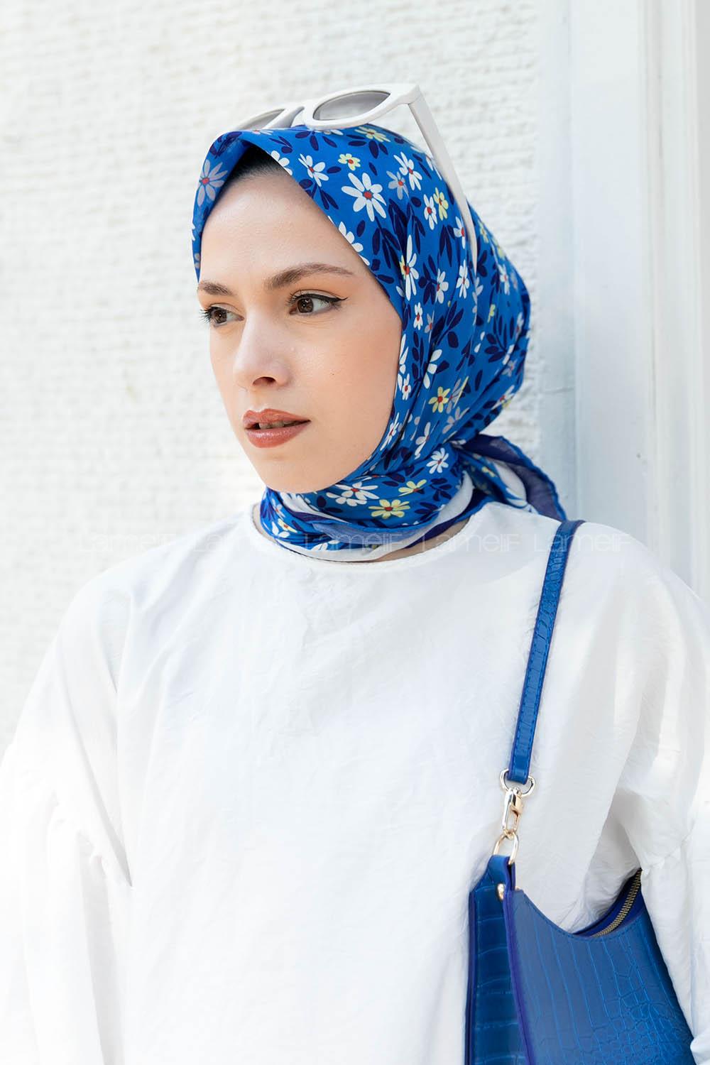 Sax Gray Cotton Fabric Straight Shawl