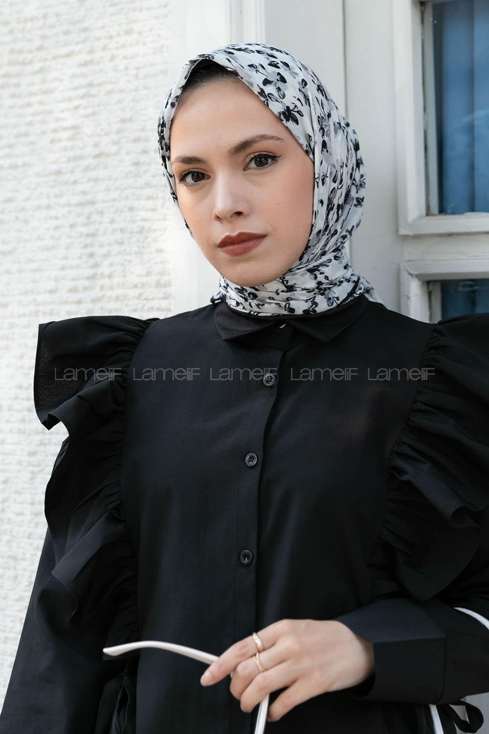 Black White Cotton Fabric Straight Shawl