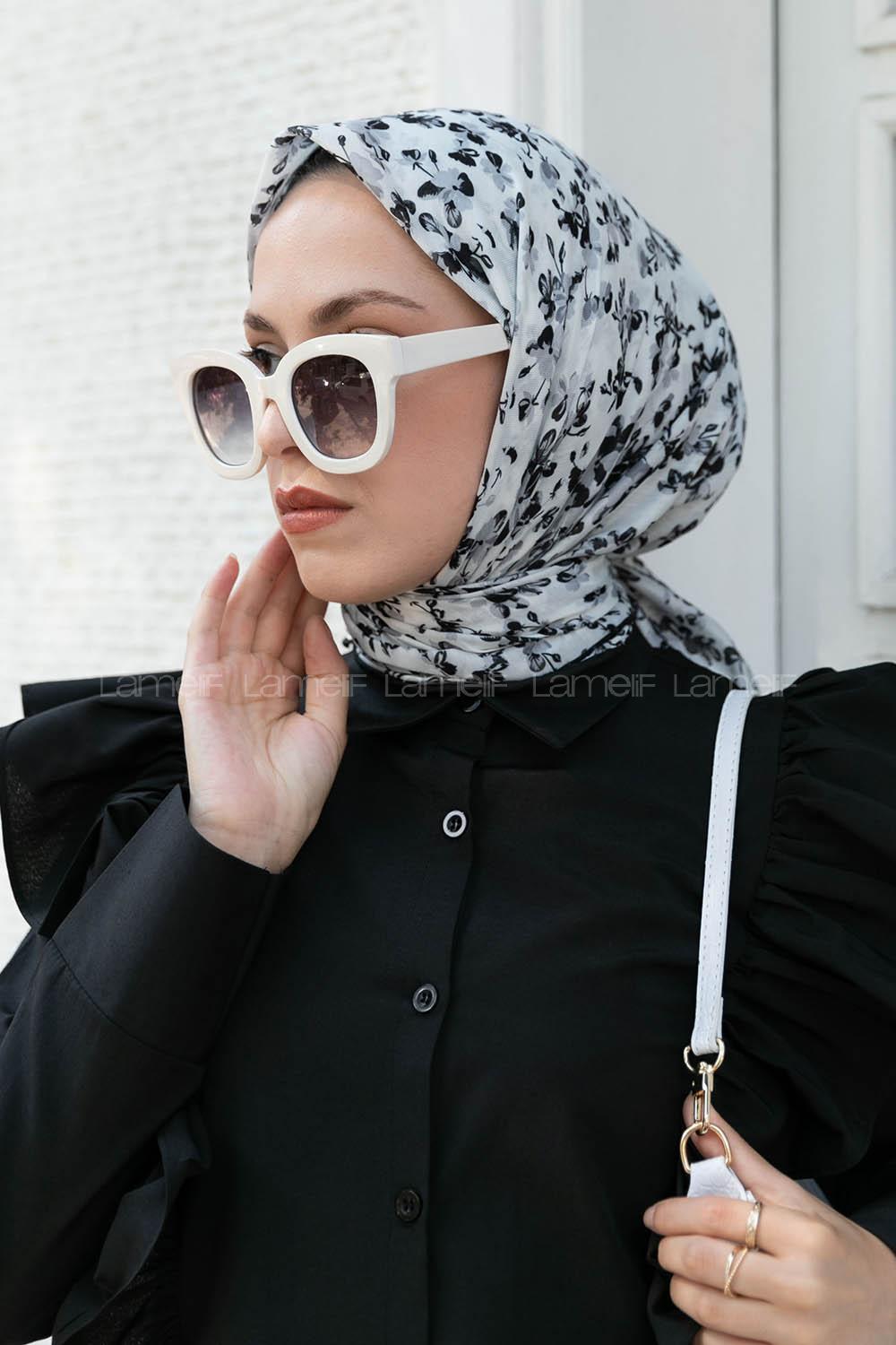 Black White Cotton Fabric Straight Shawl