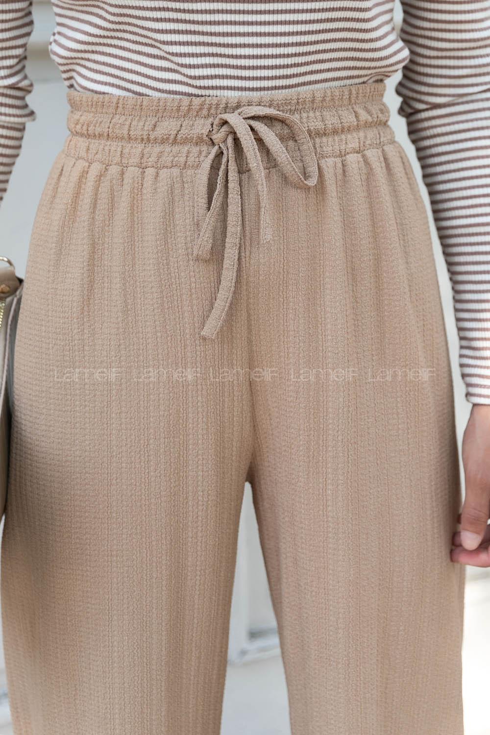 Beige Cotton High Waist Comfortable Pants