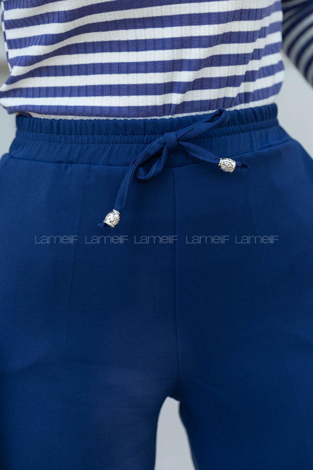 Navy Blue Viscose Fabric High Waist Material Pants