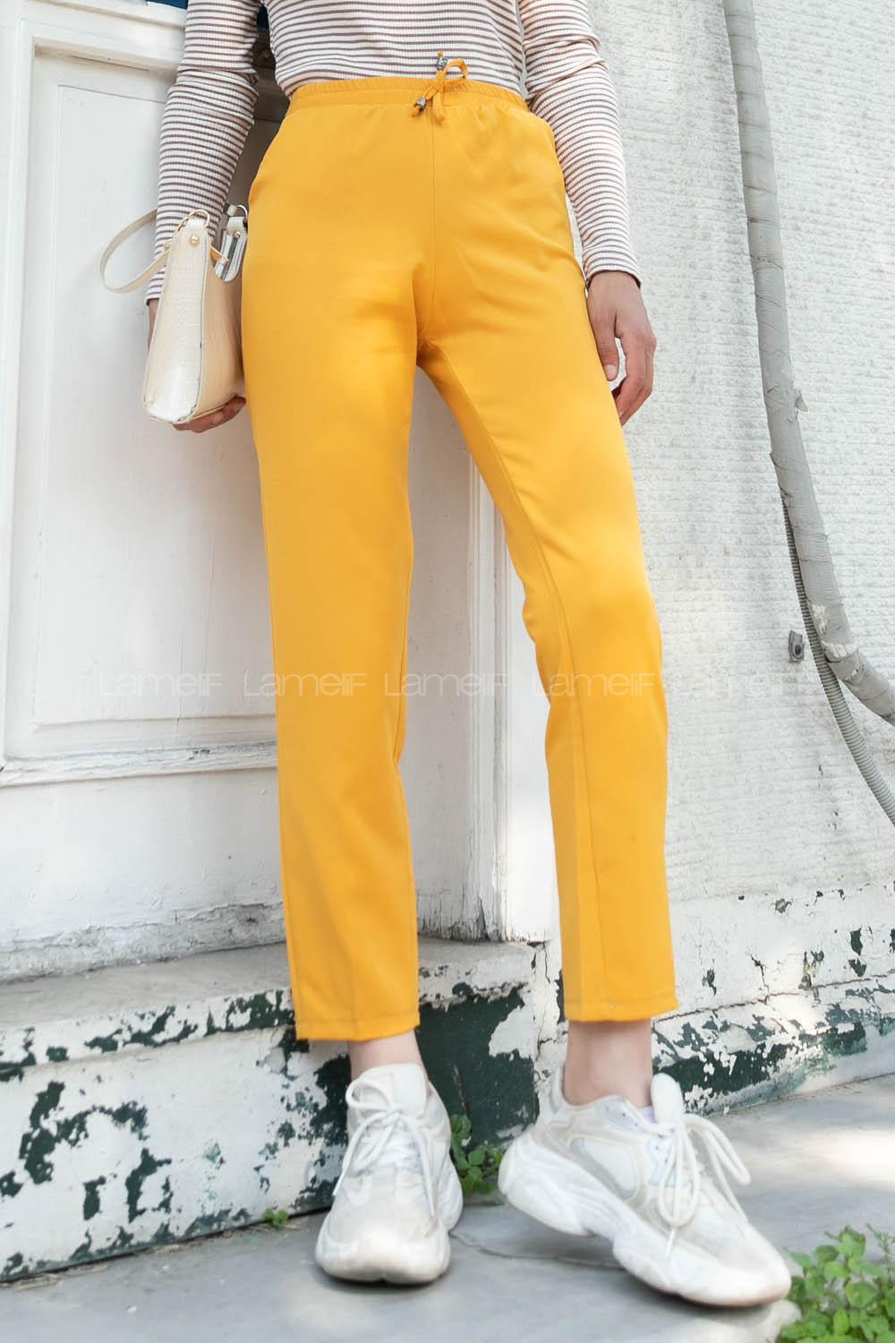 Yellow Viscose Fabric High Waist Material Pants