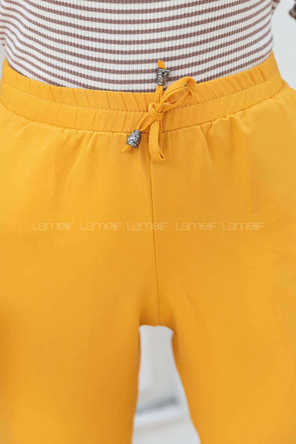 Yellow Viscose Fabric High Waist Material Pants