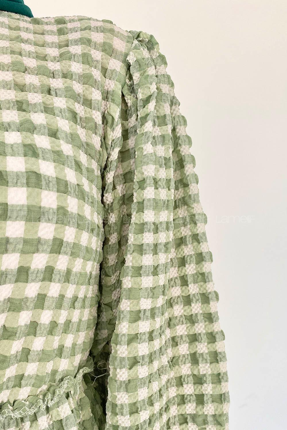 Modalamelif Balon Kol Ekose Elbise Çağla Yeşili