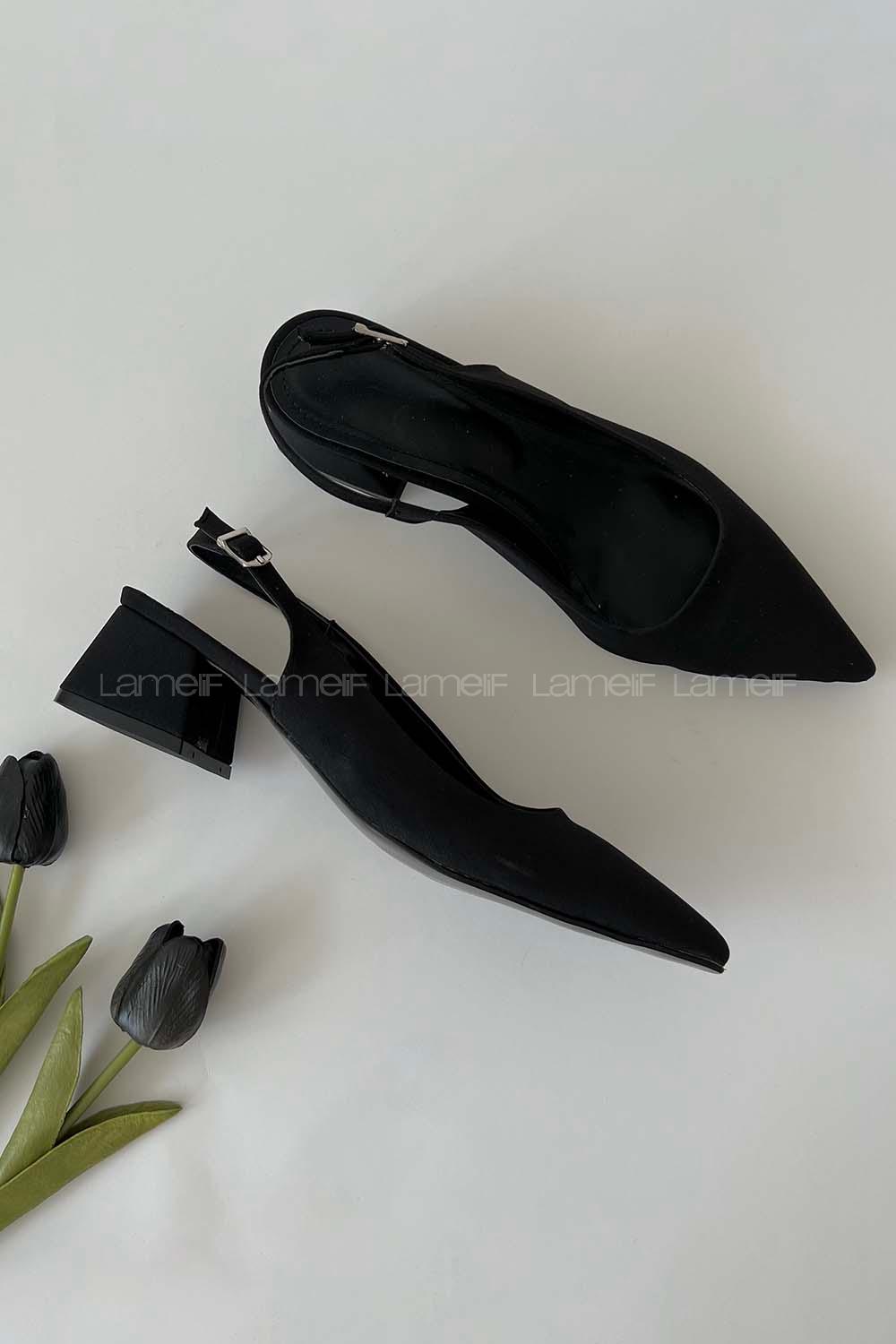 Black Heeled Fabric Shoes
