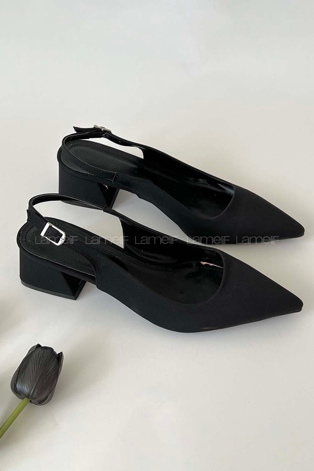 Black Heeled Fabric Shoes