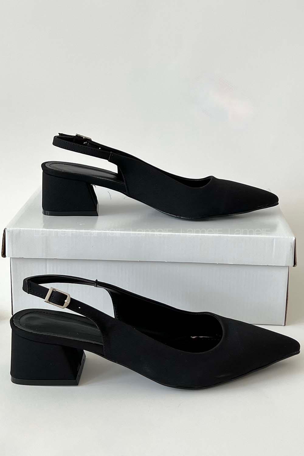 Black Heeled Fabric Shoes
