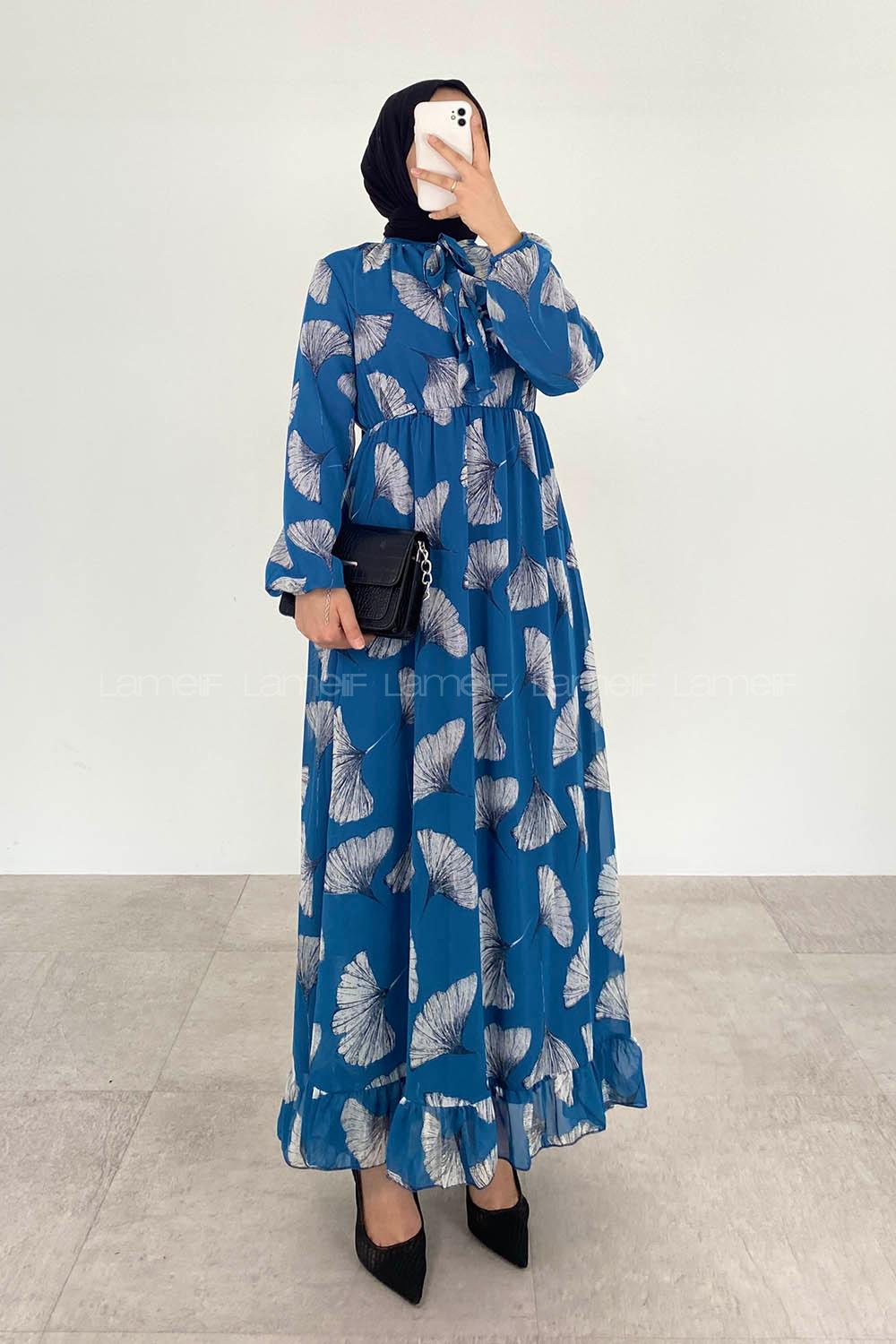 Indigo Mandarin Collar Cotton Fabric Printed Dresess