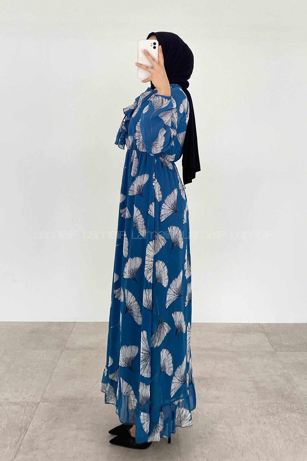 Indigo Mandarin Collar Cotton Fabric Printed Dresess