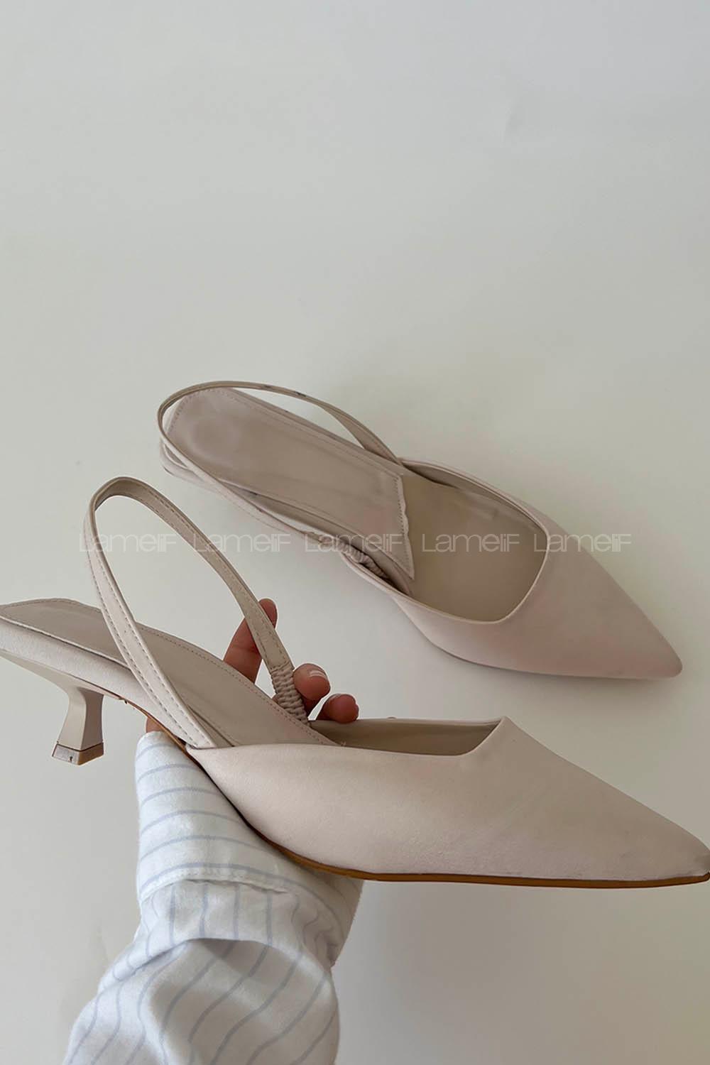 Beige Heeled Fabric Shoes