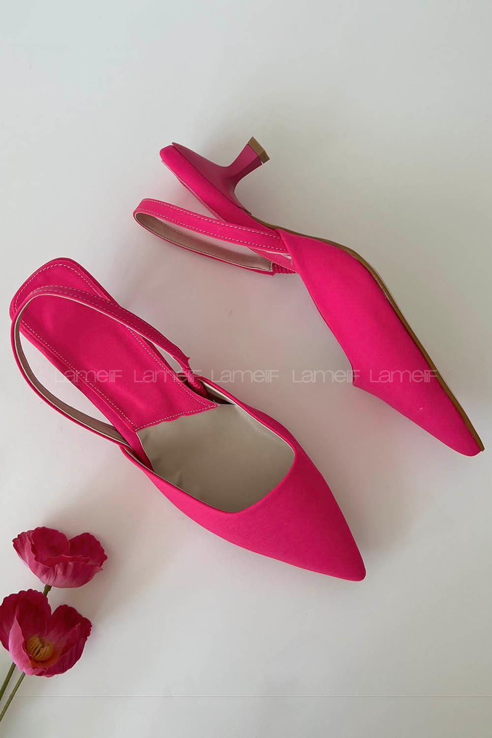 Fuchsia Heeled Fabric Shoes