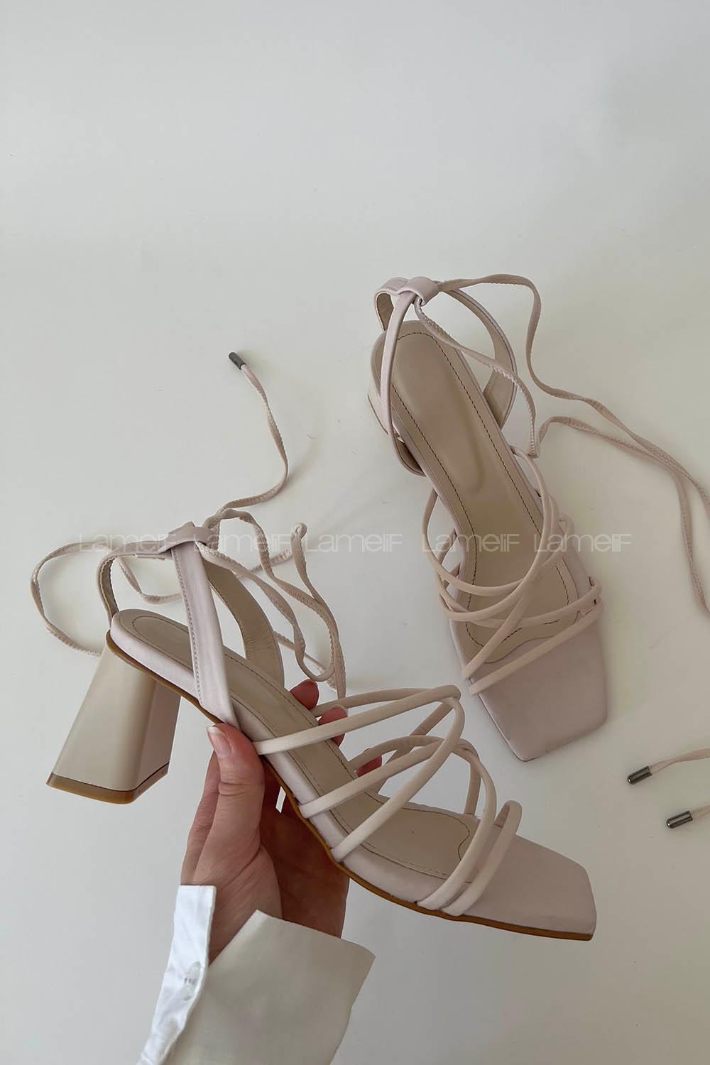 Beige Heeled Fabric Shoes