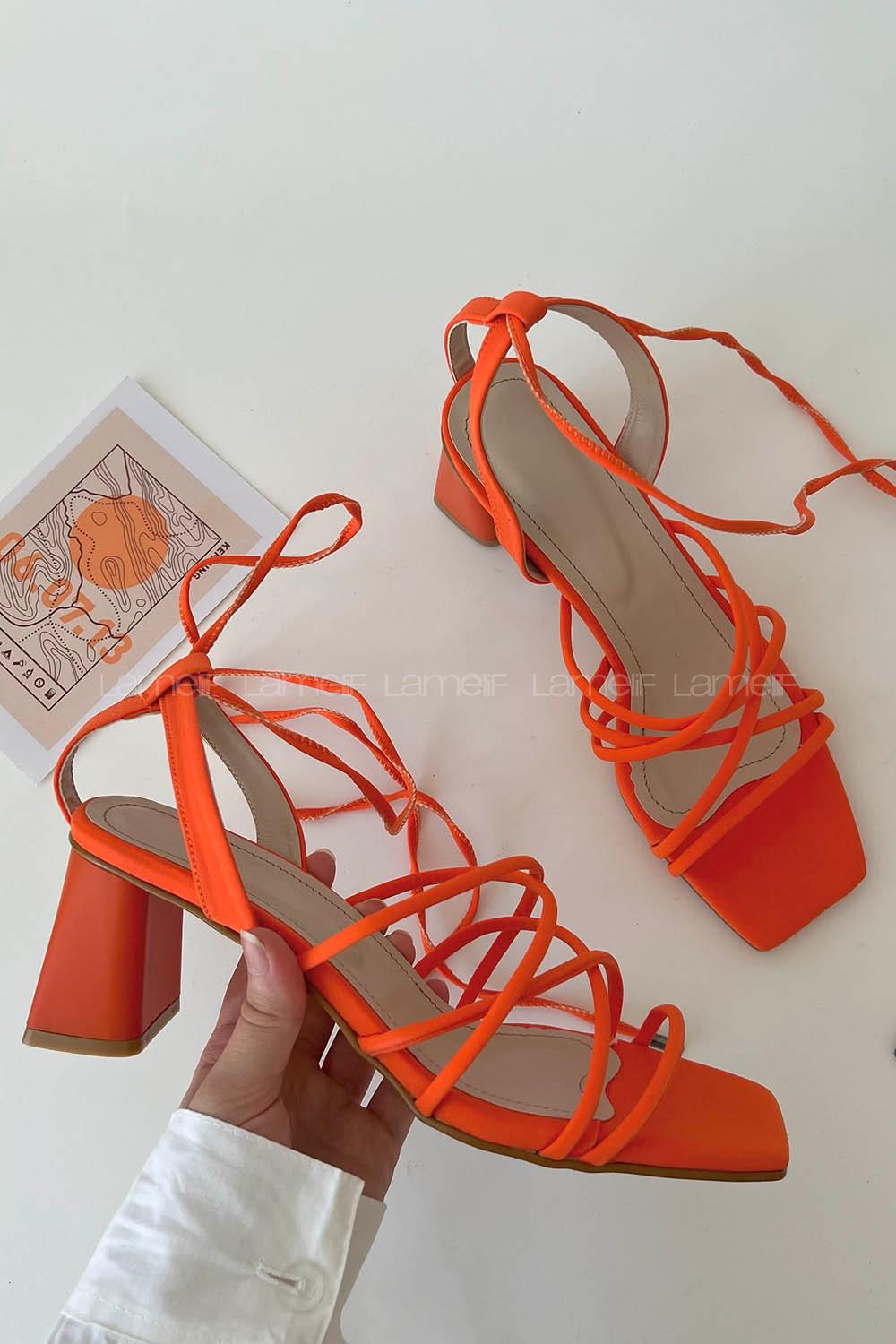 Orange Heeled Fabric Shoes