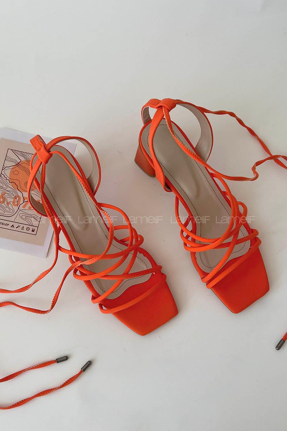 Orange Heeled Fabric Shoes