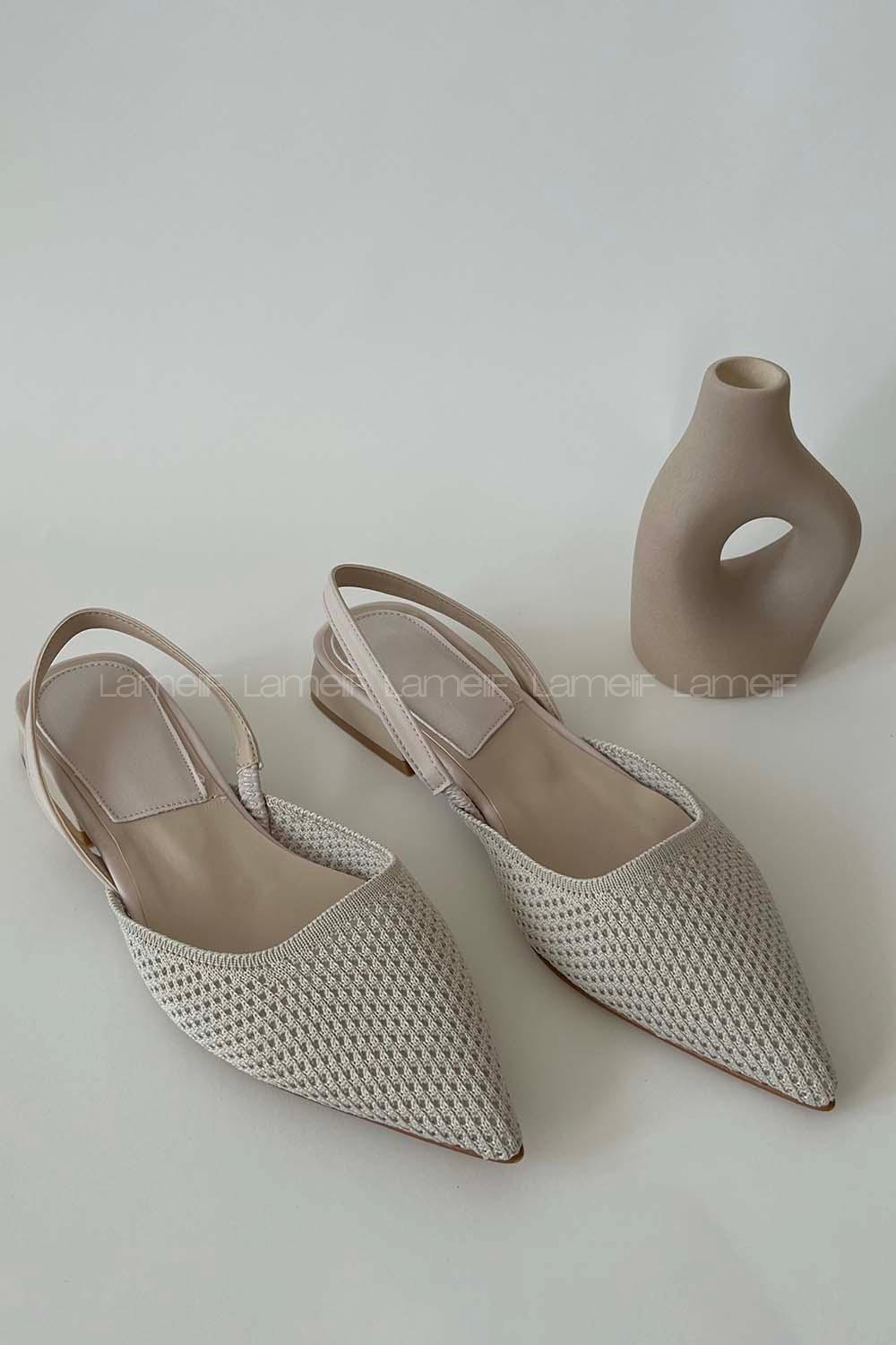 Beige Heeled Babet Shoes