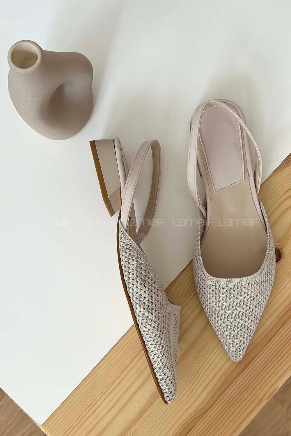 Beige Heeled Babet Shoes
