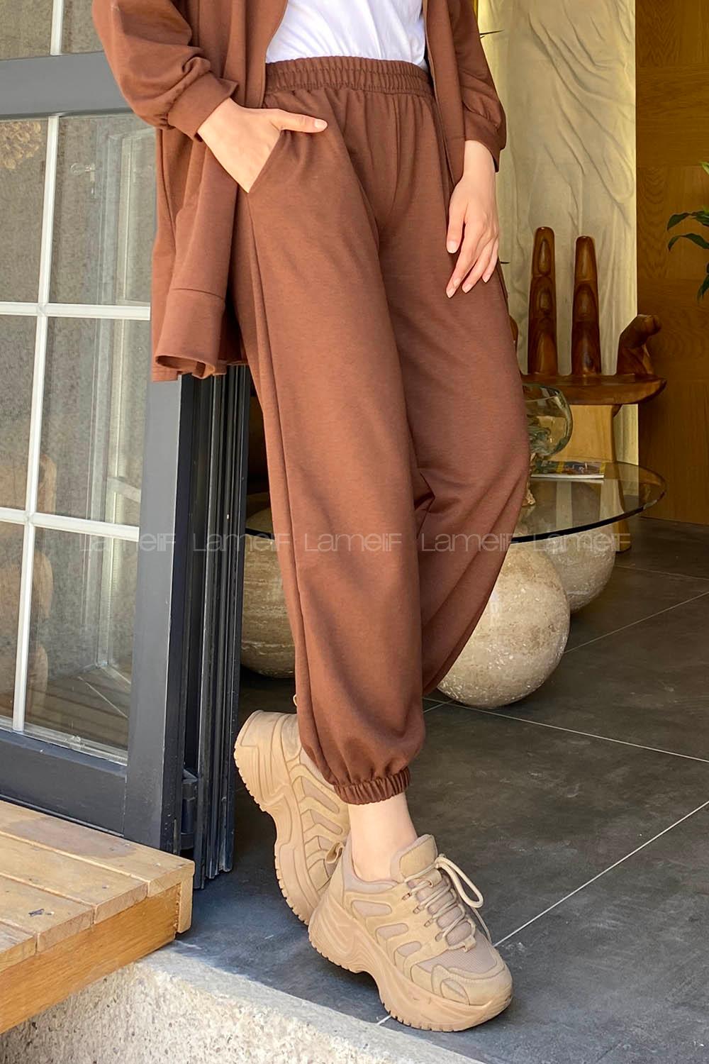 Bitter Brown Elastic Trousers Elastic Waist Regular Cut Bottom Tracksuit