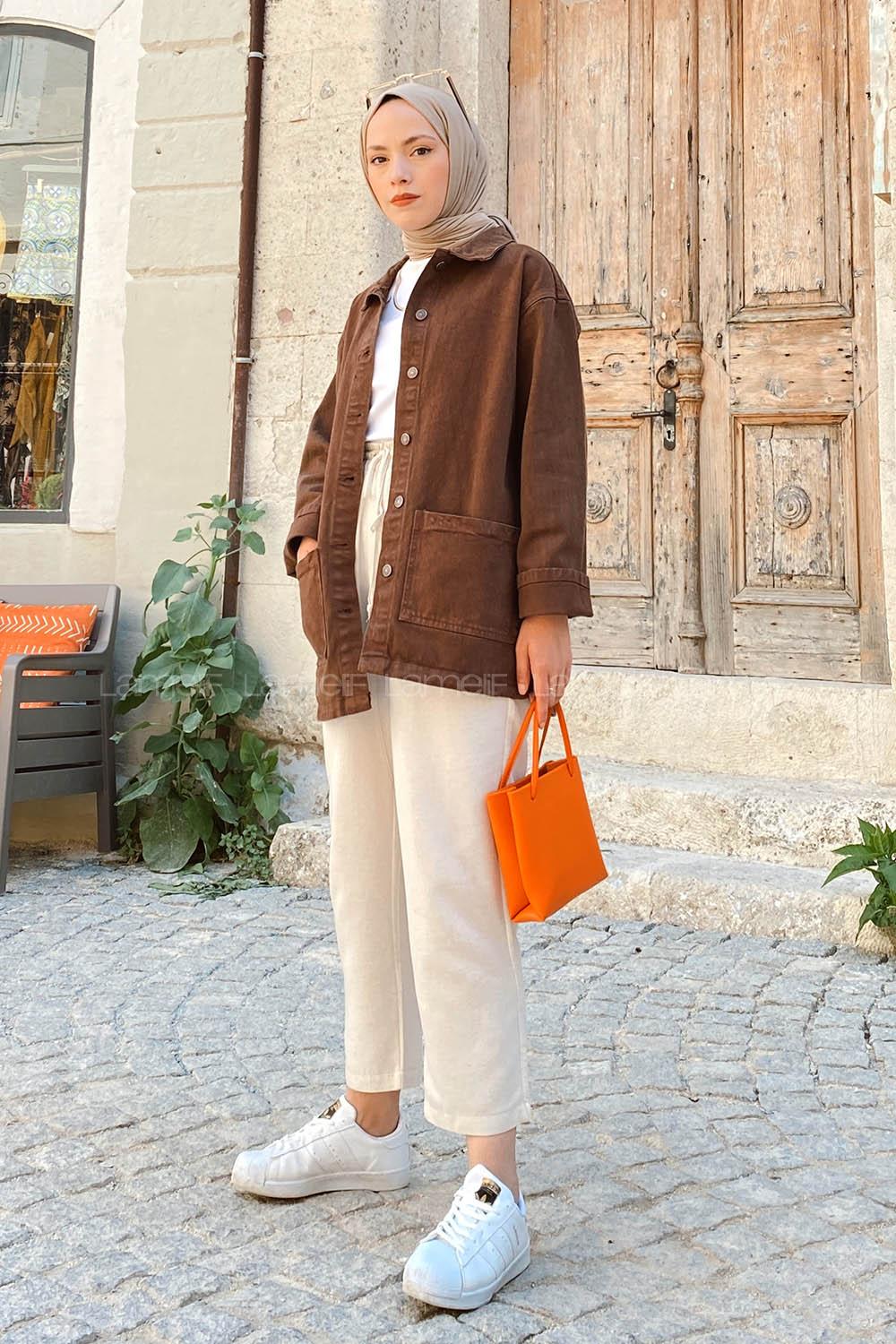 Bitter Brown Shirt Collar Long Arm Denim Denim Jacket