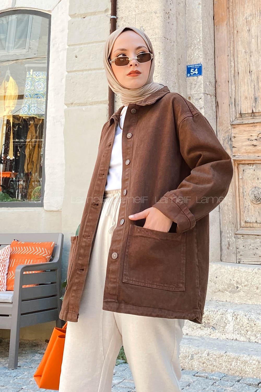 Bitter Brown Shirt Collar Long Arm Denim Denim Jacket