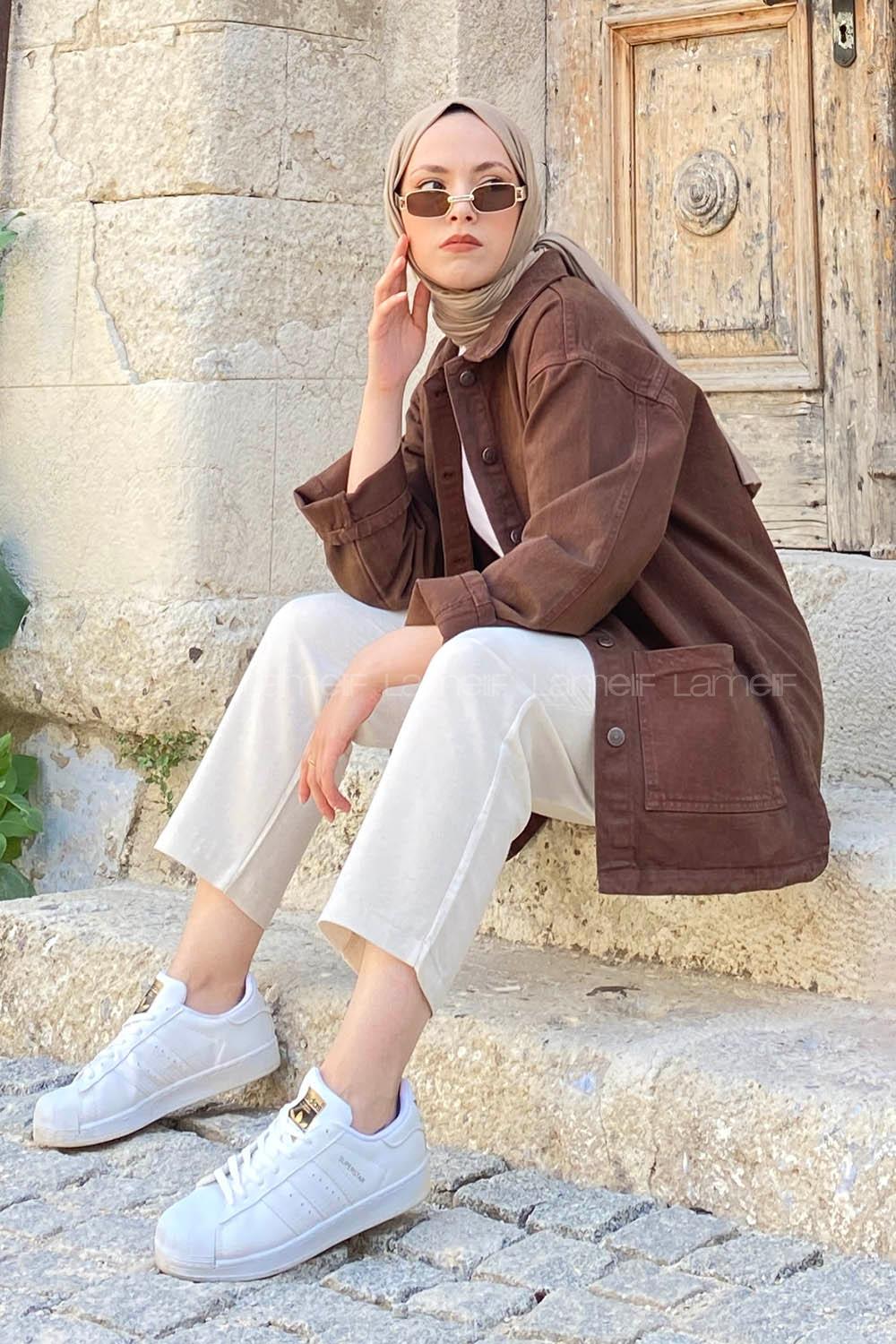 Bitter Brown Shirt Collar Long Arm Denim Denim Jacket