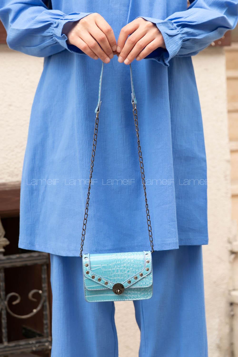 Ice Blue Buckle Skin Hand Bag Bag