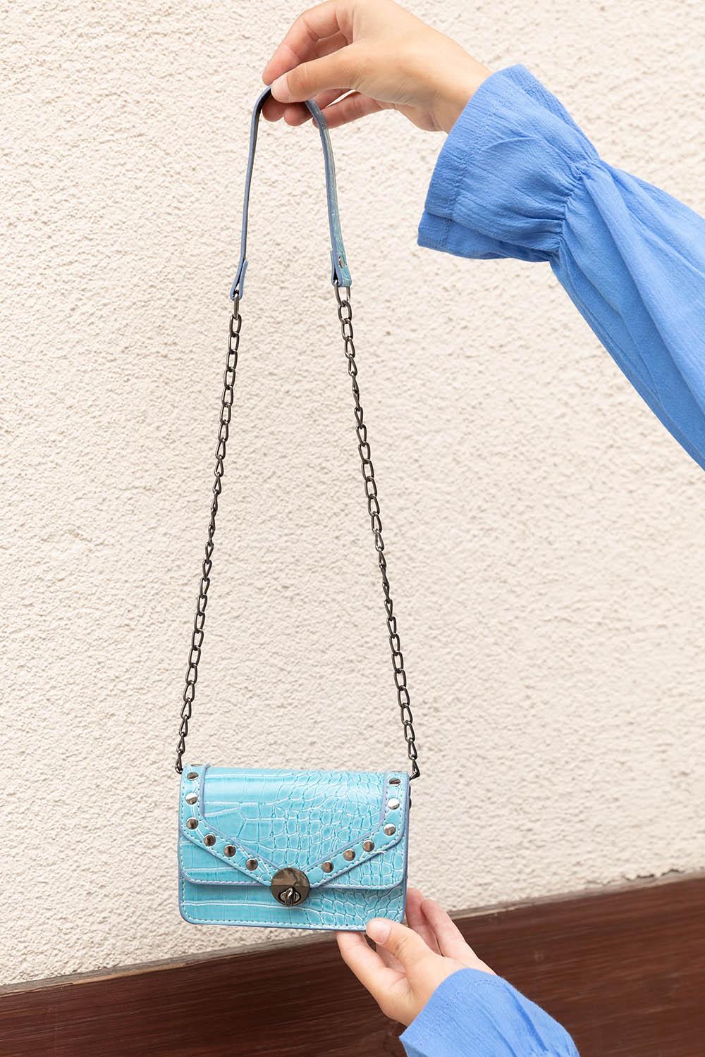 Ice Blue Buckle Skin Hand Bag Bag