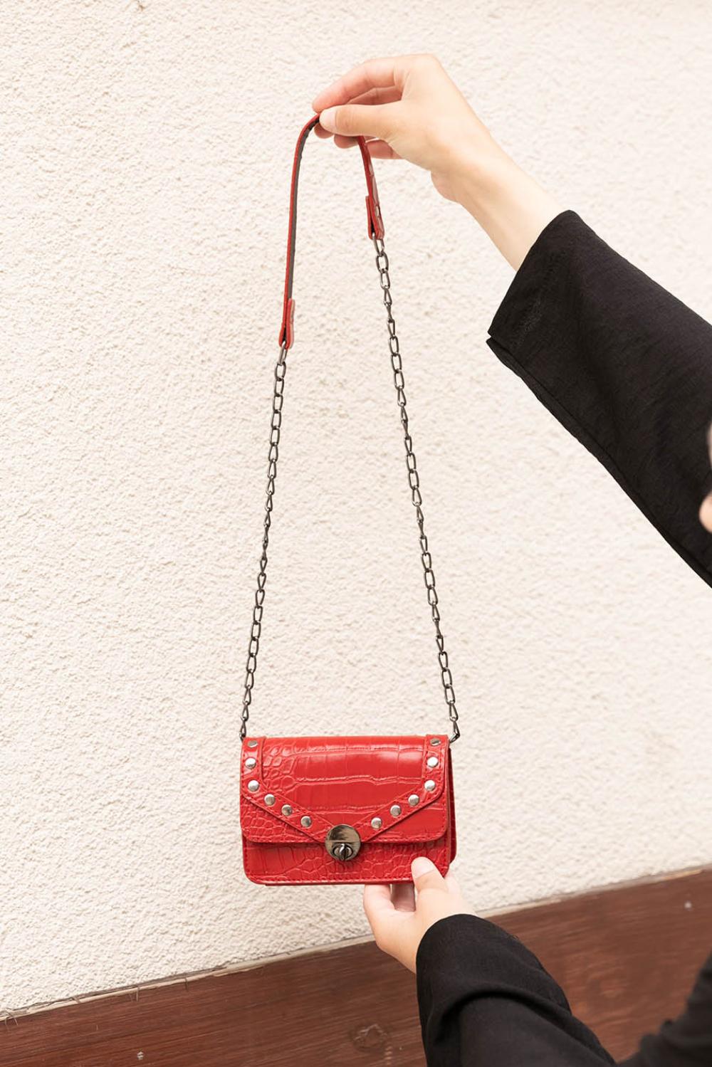 Red Buckle Skin Hand Bag Bag