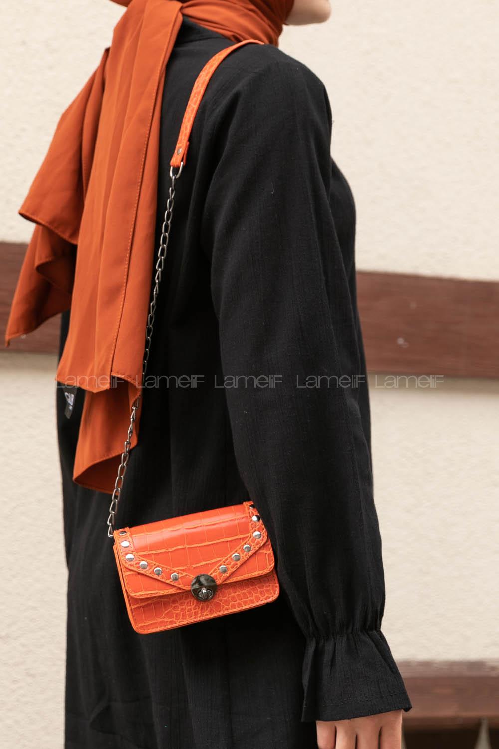 Orange Buckle Skin Hand Bag Bag