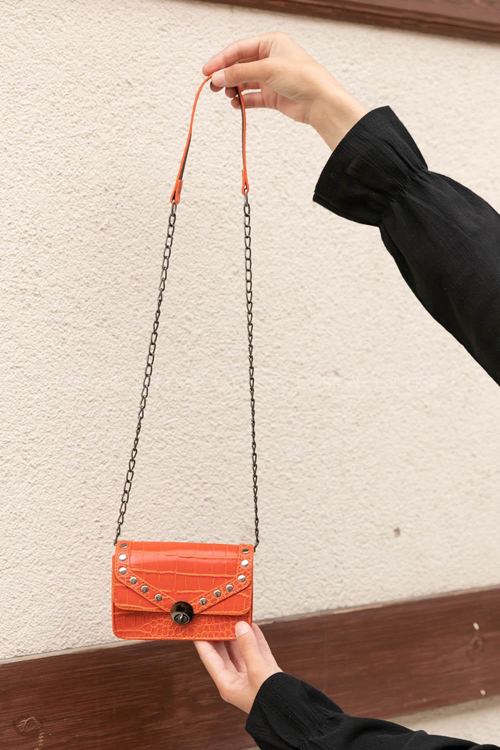 Orange Buckle Skin Hand Bag Bag