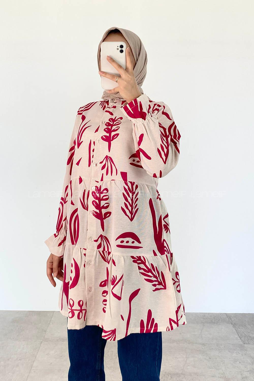 Fuchsia Shirt Collar Long Arm Viscose Fabric Printed Shirt