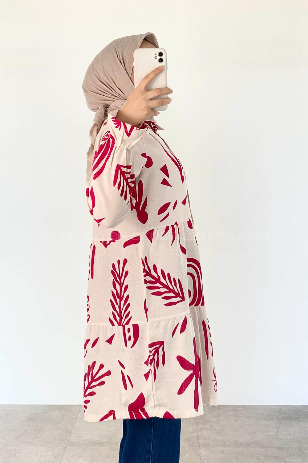 Fuchsia Shirt Collar Long Arm Viscose Fabric Printed Shirt