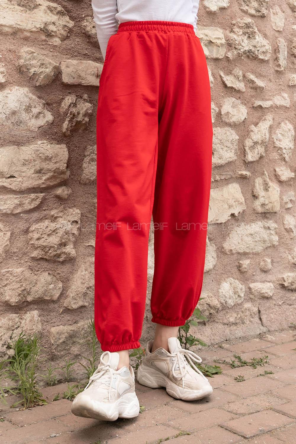 Lamelif Bel Ve Paça Lastikli Eşofman Kırmızı