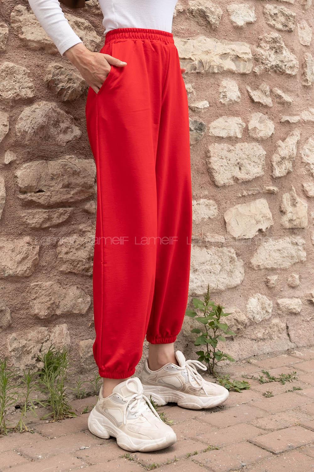 Lamelif Bel Ve Paça Lastikli Eşofman Kırmızı