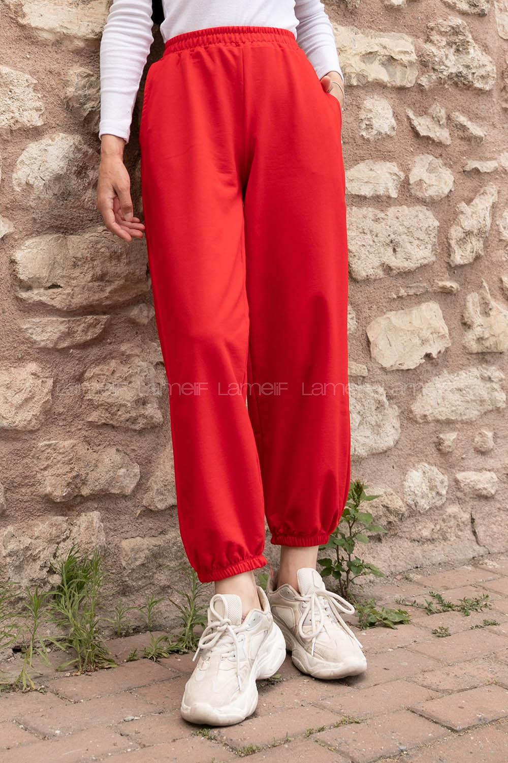 Lamelif Bel Ve Paça Lastikli Eşofman Kırmızı