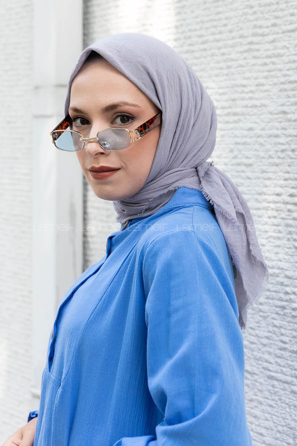 Lamelif Ayrobin Pamuk Eşarp Gri