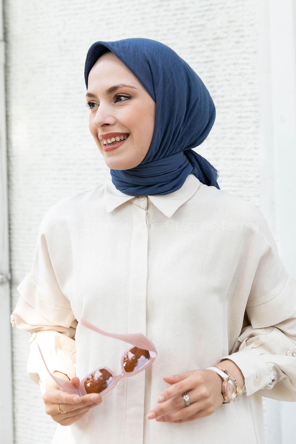 Lamelif Ayrobin Pamuk Eşarp İndigo