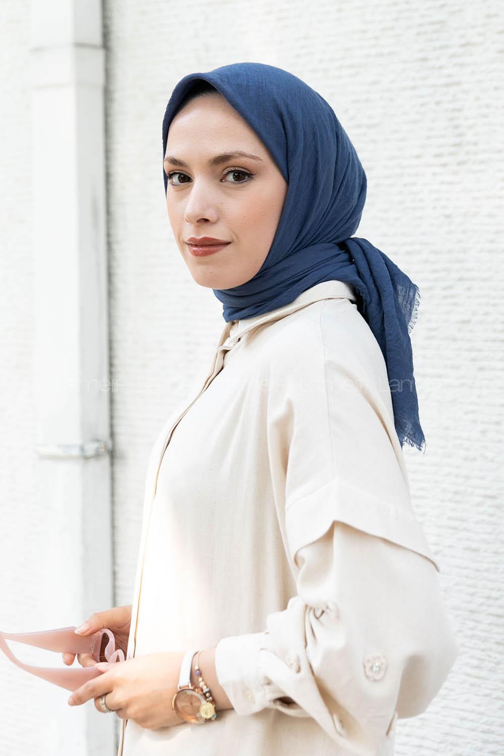 Lamelif Ayrobin Pamuk Eşarp İndigo