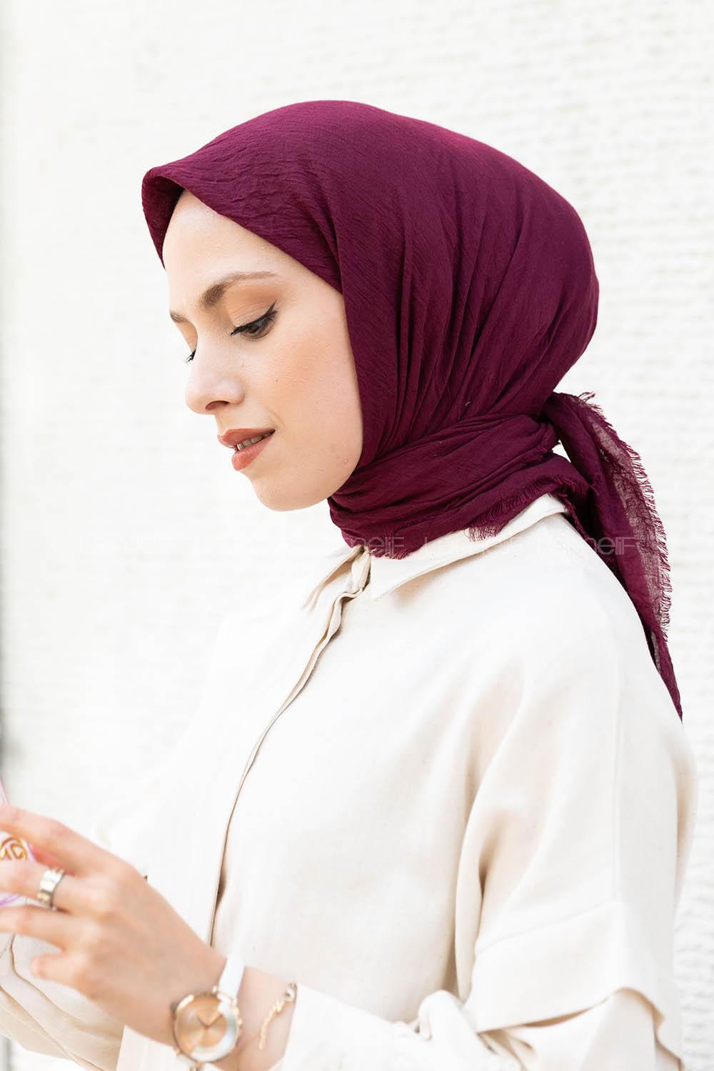 Modalamelif Ayrobin Pamuk Eşarp Mürdüm