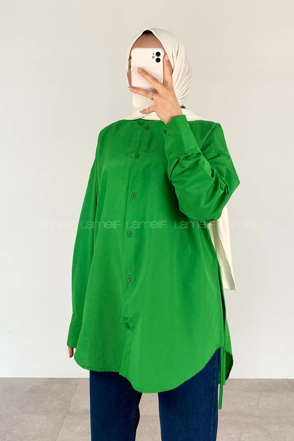 Green-2 Shirt Collar Long Arm Cotton Unprinted Shirt