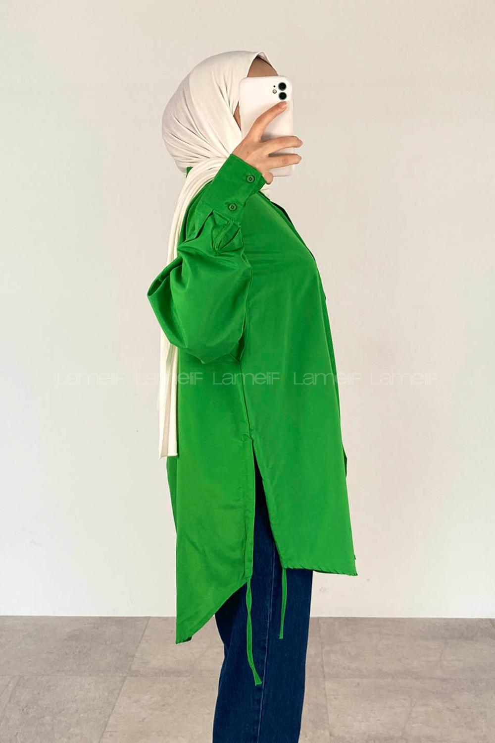 Green-2 Shirt Collar Long Arm Cotton Unprinted Shirt