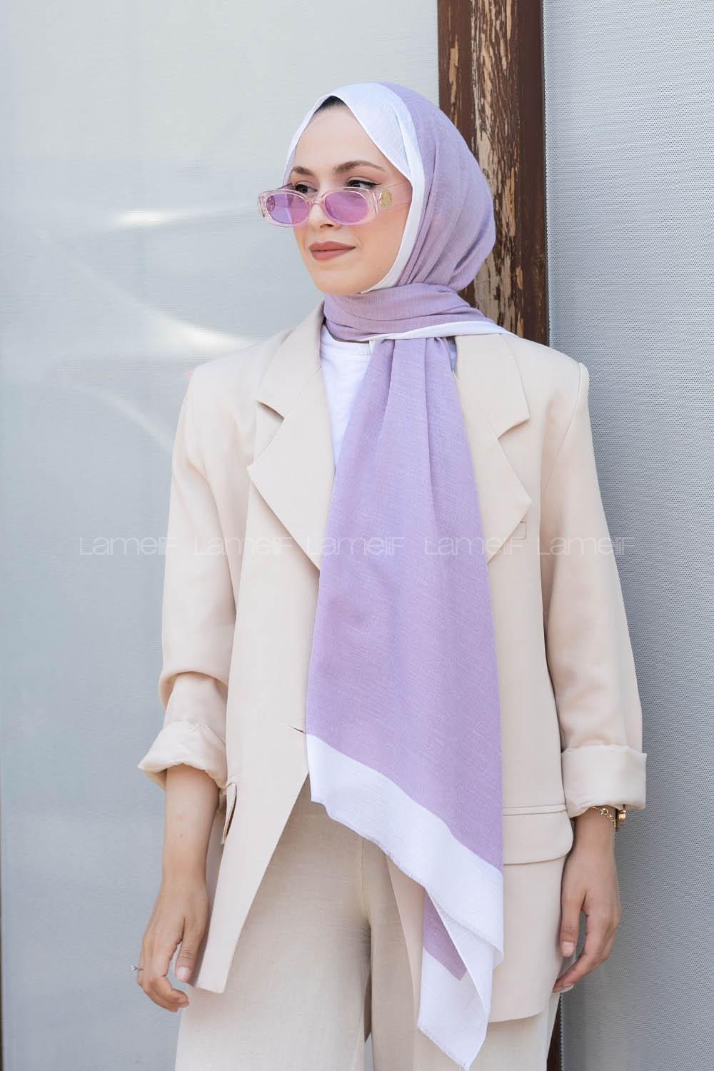Lamelif Açık Lila  Ekru Monogram Şal