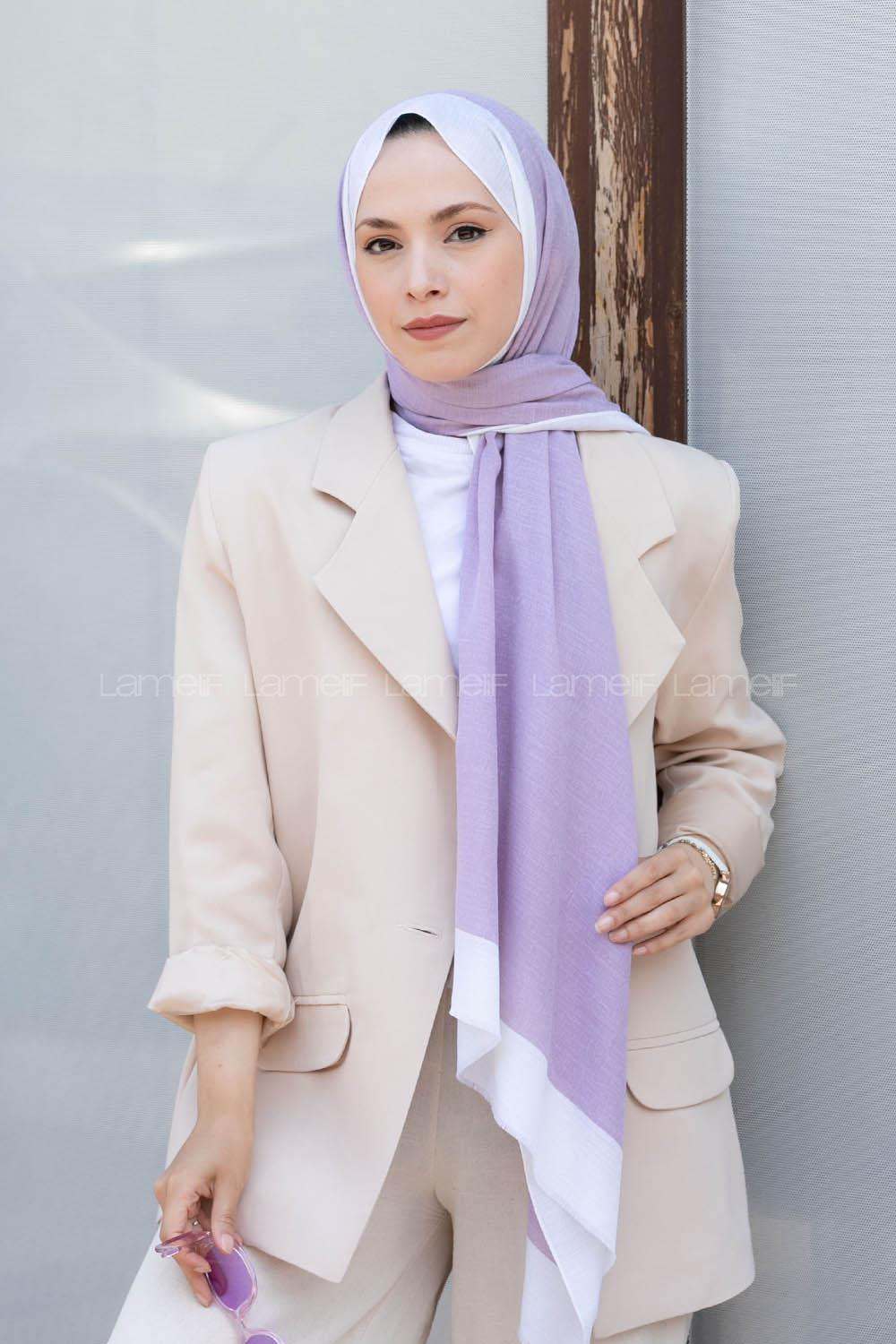 Lamelif Açık Lila  Ekru Monogram Şal